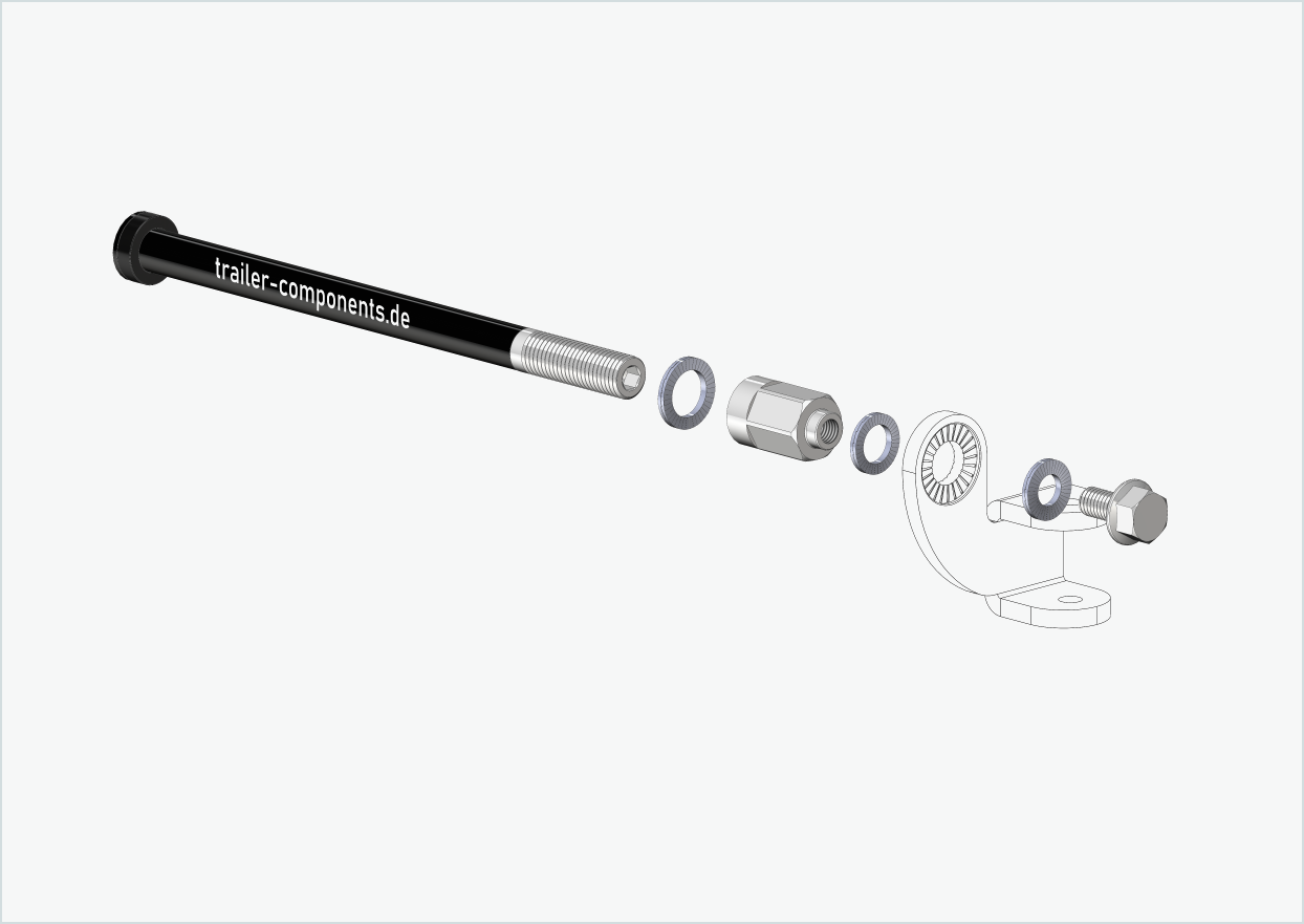 Universal thru axle with adapter for TOUT TERRAIN | for left-hand thread M12 x 1.50 - suitable for Thule, Qeridoo, Burley, Prophete, Hamax, Trixie and many more.