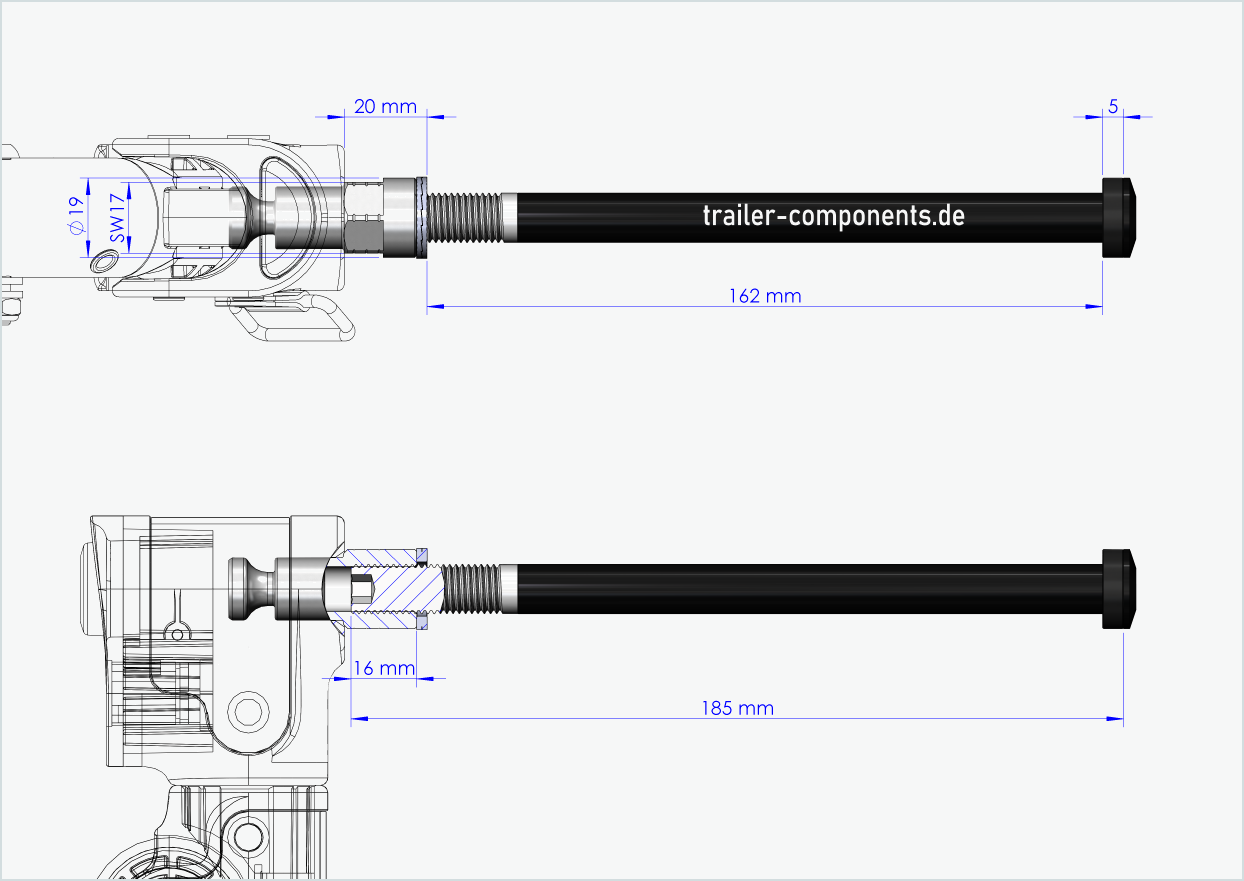 Thru axle with adapter Croozer for TOUT TERRAIN | for left-hand thread M12 x 1.50 - suitable for Croozer bike trailers from 2018 onwards
