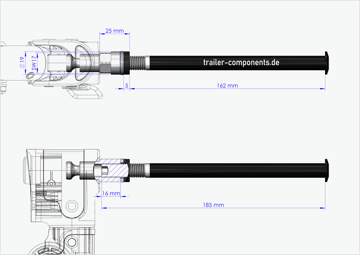 Thru axle with adapter Croozer for TOUT TERRAIN | for left-hand thread M12 x 1.50 - suitable for Croozer bike trailers from 2018 onwards