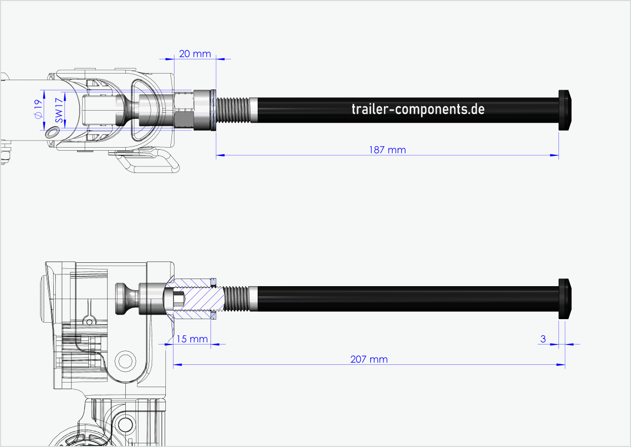 Thru axle with adapter Croozer for ORBEA | for left-hand thread M12 x 1.50 - suitable for Croozer bike trailers from 2018 onwards