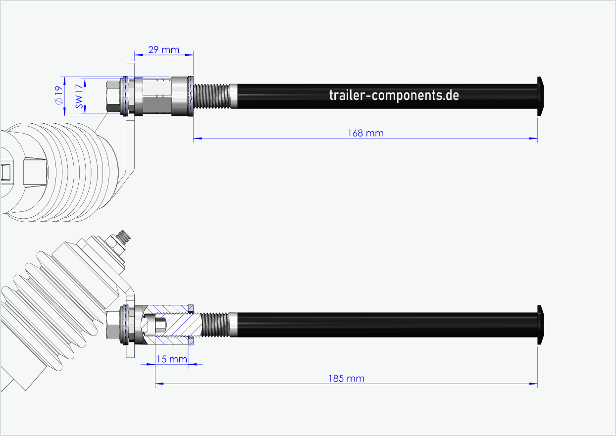 Quick-release axle with Weber adapter for ORBEA | for left-hand thread M12 x 1.50 - suitable for Weber clutches type: E - EL - ES