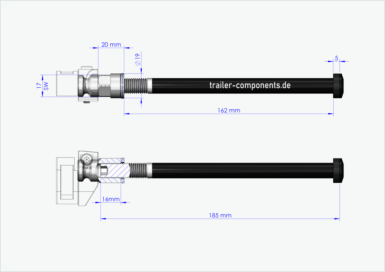 Thru axle with Leggero adapter for TOUT TERRAIN | for left-hand thread M12 x 1.50 - suitable for Leggero with BECCO system