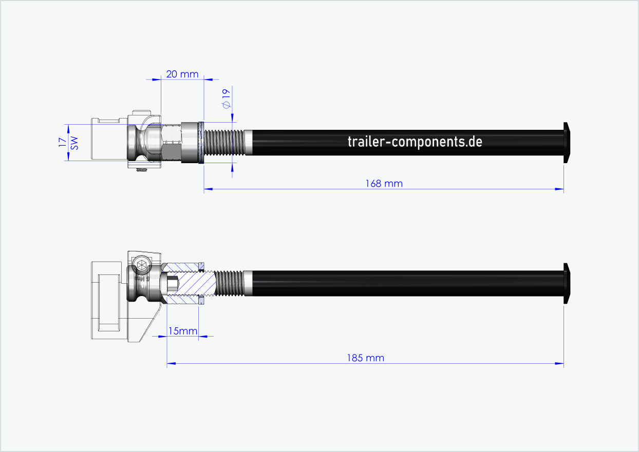 Thru axle with Leggero adapter for ORBEA | for left-hand thread M12 x 1.50 - suitable for Leggero with BECCO system