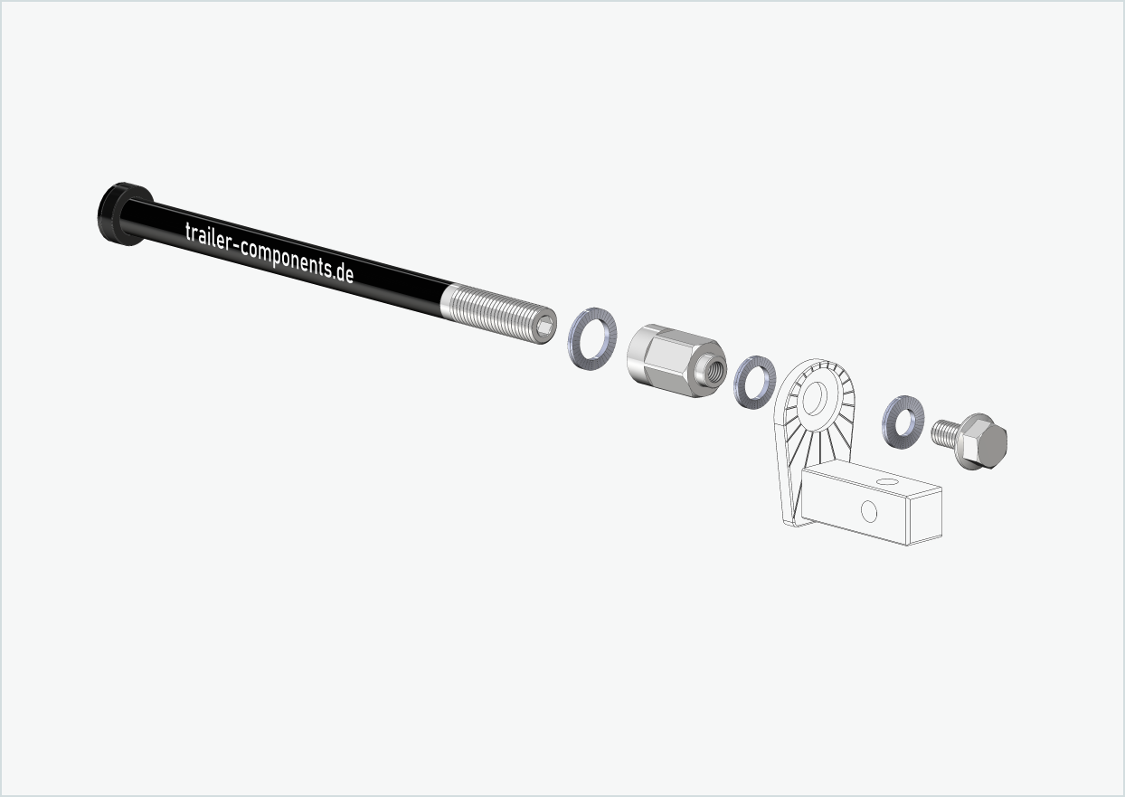Universal thru axle with adapter for ORBEA | for left-hand thread M12 x 1.50 - suitable for Thule, Qeridoo, Burley, Prophete, Hamax, Trixie and many more.