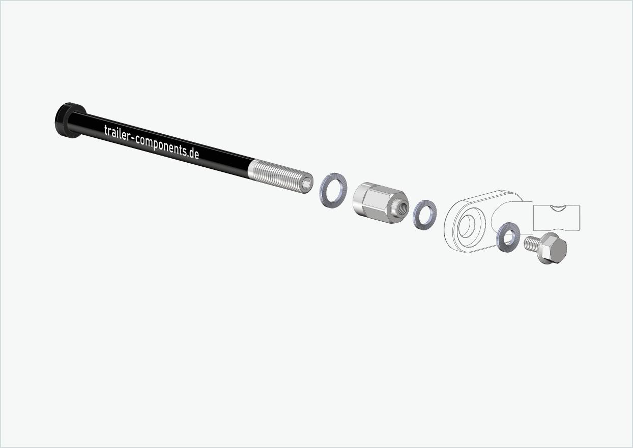 Universal thru axle with adapter for ORBEA | for left-hand thread M12 x 1.50 - suitable for Thule, Qeridoo, Burley, Prophete, Hamax, Trixie and many more.