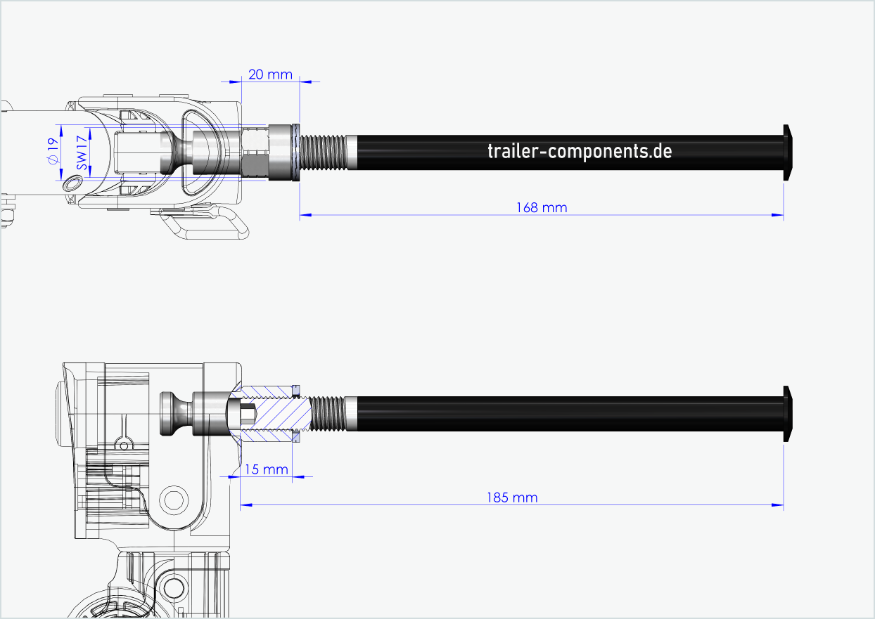 Thru axle with adapter Croozer for ORBEA | for left-hand thread M12 x 1.50 - suitable for Croozer bike trailers from 2018 onwards