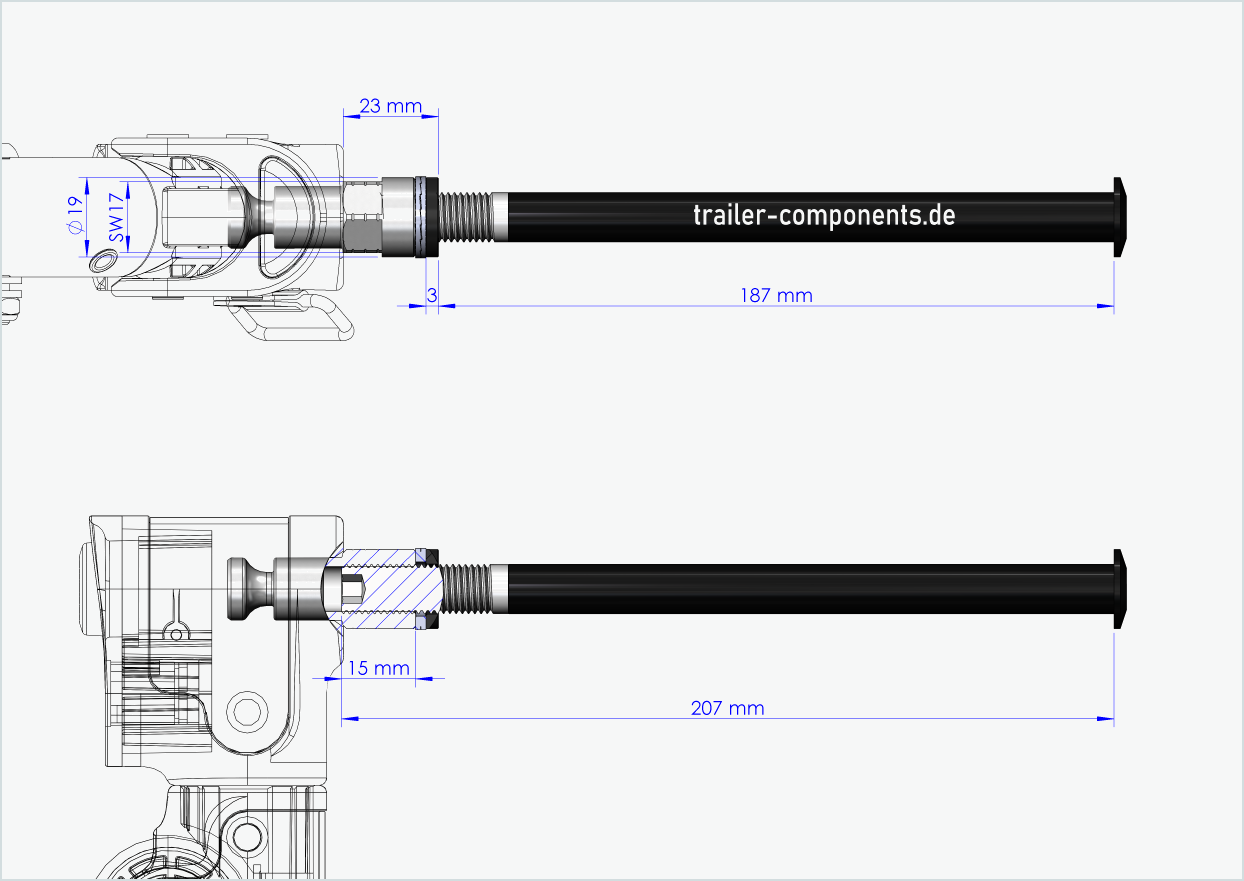 Thru axle with adapter Croozer for ORBEA | for left-hand thread M12 x 1.50 - suitable for Croozer bike trailers from 2018 onwards