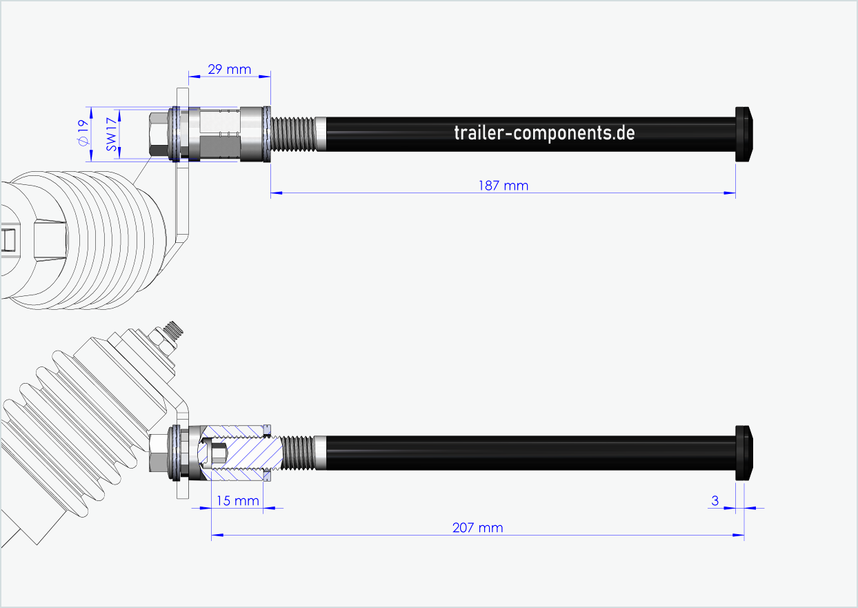 Quick-release axle with Weber adapter for ORBEA | for left-hand thread M12 x 1.50 - suitable for Weber clutches type: E - EL - ES