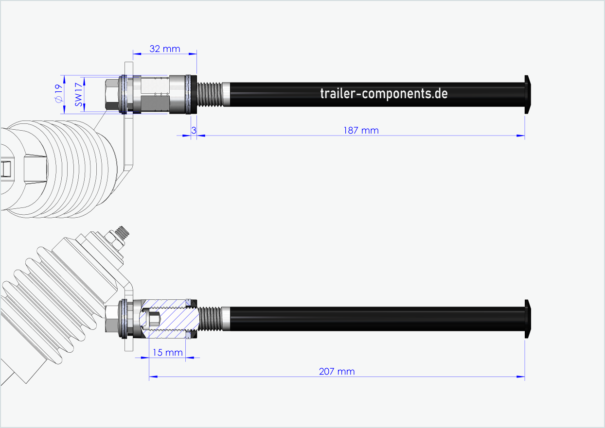 Quick-release axle with Weber adapter for ORBEA | for left-hand thread M12 x 1.50 - suitable for Weber clutches type: E - EL - ES