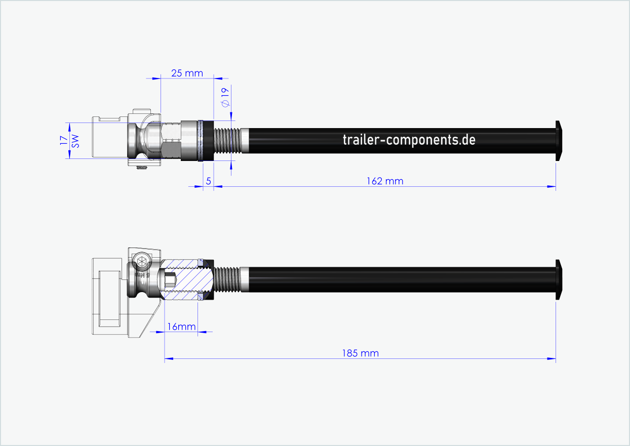 Thru axle with Leggero adapter for TOUT TERRAIN | for left-hand thread M12 x 1.50 - suitable for Leggero with BECCO system