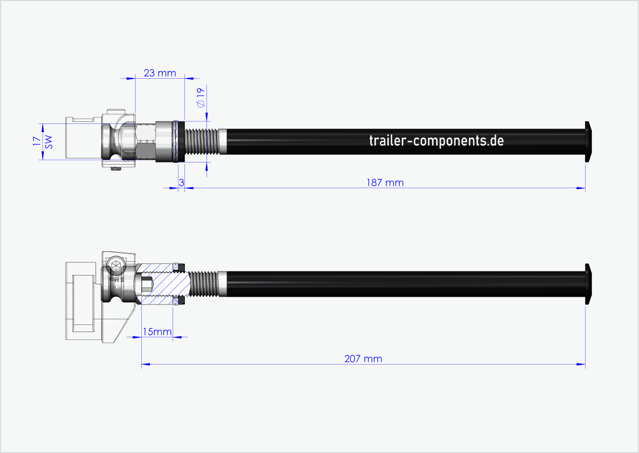 Thru axle with Leggero adapter for ORBEA | for left-hand thread M12 x 1.50 - suitable for Leggero with BECCO system